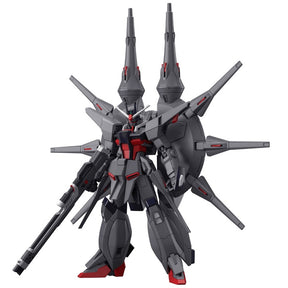 Maquette Gunpla HG 1/144 Legend Gundam gris sombre avec détails rouges, fusil et grands équipements dorsaux sur fond blanc.