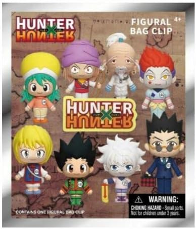 Hunter x Hunter Figural Bag Clip Series 1 avec plusieurs personnages chibi dont Gon, Killua, Kurapika, Leorio et Hisoka.