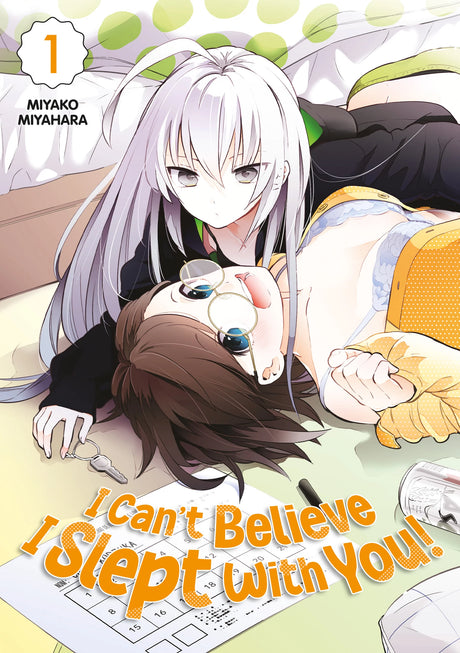 manga I Can’t Believe I Slept With You! Tome 1, montrant deux jeunes femmes allongées, l'une en sous-vêtements et l'autre tenant une clé, dans un décor de chambre intimiste.