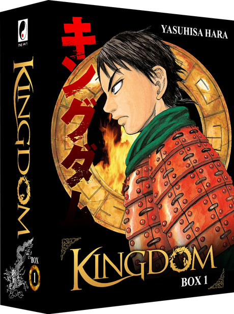Coffret collector Kingdom Box 1 – tomes 1 à 10 avec illustration de Shin en armure rouge, série de Yasuhisa Hara.