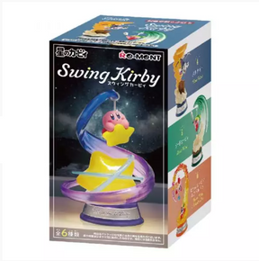 Boîte individuelle de la série Swing Kirby de Re-Ment, contenant une figurine aléatoire représentant Kirby dans un décor galactique.