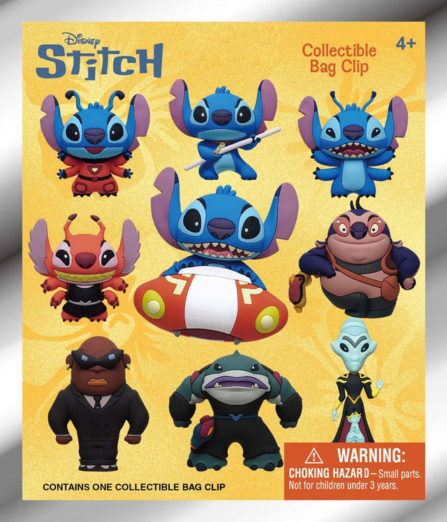 Disney Stitch in Space Collectible Bag Clip avec plusieurs personnages chibi Stitch et aliens, vendu en sachet mystère.