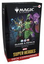 Boîte du Deck Commander Magic: The Gathering Marvel Super Heroes Gloire à Fatalis en français avec Fatalis et Loki sur fond sombre.
