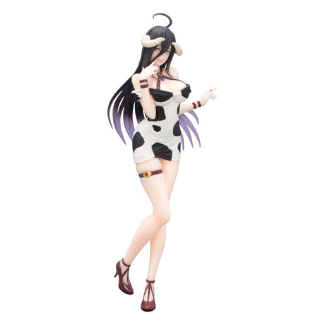 Statuette PVC Overlord Trio-Try-iT Albedo Mini Dress Cow Pattern Ver., représentant Albedo en mini robe motif vache avec cornes.