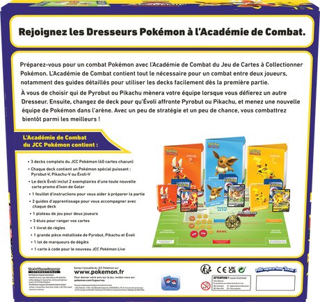 Pokémon Coffret Académie de Combat V2 avec Pikachu, Évoli et Pyrobut – Jeu TCG pour débutants