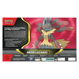Coffret Pokémon Collection avec Figurine Méga-Lucario ex – contenant 5 boosters, cartes promo, figurine exclusive et code en ligne.