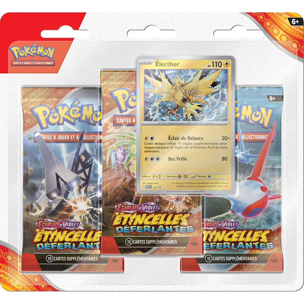 Tripack Pokémon EV08 avec 3 boosters et 1 carte promo.