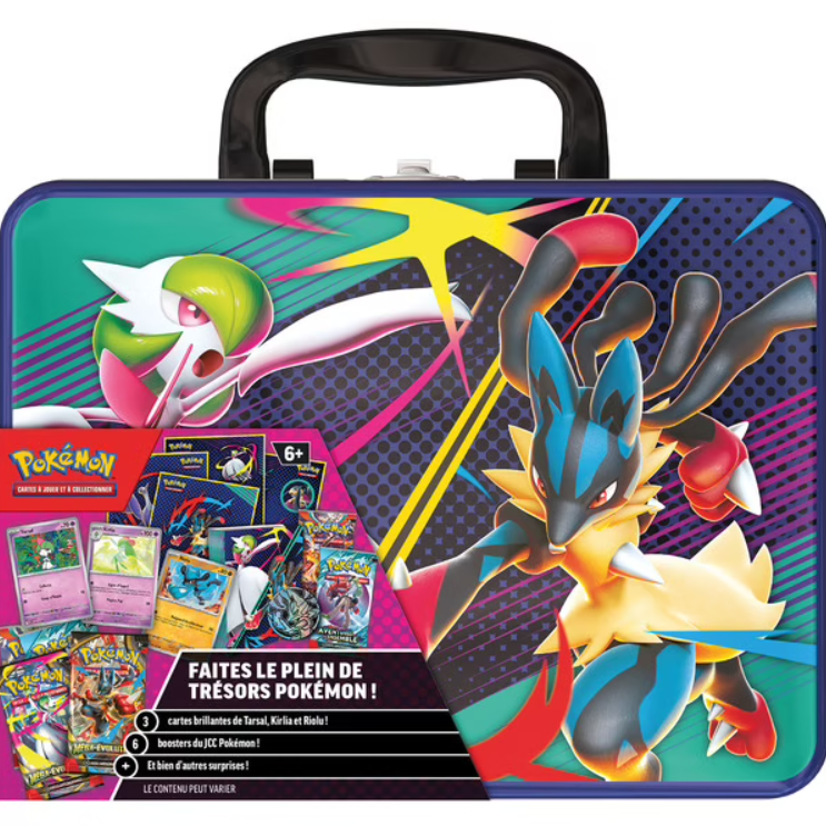 Valisette Pokémon Coffre aux Trésors 2025 illustrée par Gardevoir et Méga-Lucario.