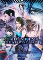 manga Resident Evil Death Island, avec plusieurs personnages armés de la saga Resident Evil dans une composition dynamique bleue et explosive.