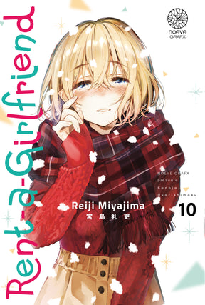 manga Rent-a-Girlfriend tome 10 montrant Ruka Sarashina en maillot bleu et blanc, sortant de l’eau avec un regard déterminé.