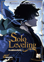 manga Solo Leveling Ragnarok Tome 21, avec un personnage de profil sur fond bleu, effets lumineux et titre doré.