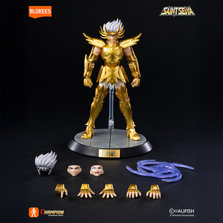 Figurine Saint Seiya Deathmask Cancer armure dorée avec effet énergie