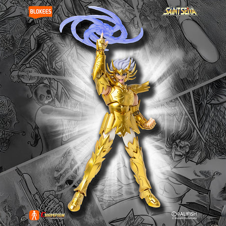 Figurine Saint Seiya Deathmask Cancer armure dorée avec effet énergie
