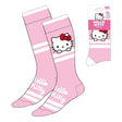 Paire de chaussettes roses Hello Kitty avec bandes blanches et motif du visage de Hello Kitty, taille 36-43, produit officiel Sanrio.