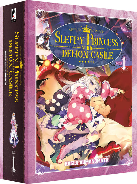 Coffret collector Sleepy Princess in the Demon Castle Box 1 – tomes 1 à 9, avec la princesse Syalis endormie entourée de peluches, manga de Kagiji Kumanomata.