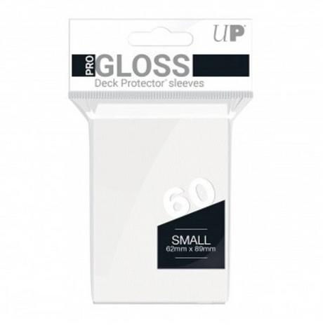 Protèges-cartes Ultra PRO Pro Gloss Small blancs en pack de 60 sleeves format 62×89 mm.