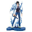 Figurine Sung Jin Woo Solo Leveling avec dague et effets d’ombre bleutés en pose de combat