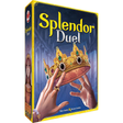 Boîte du jeu de société Splendor Duel avec une couronne dorée ornée de gemmes sur fond bleu.