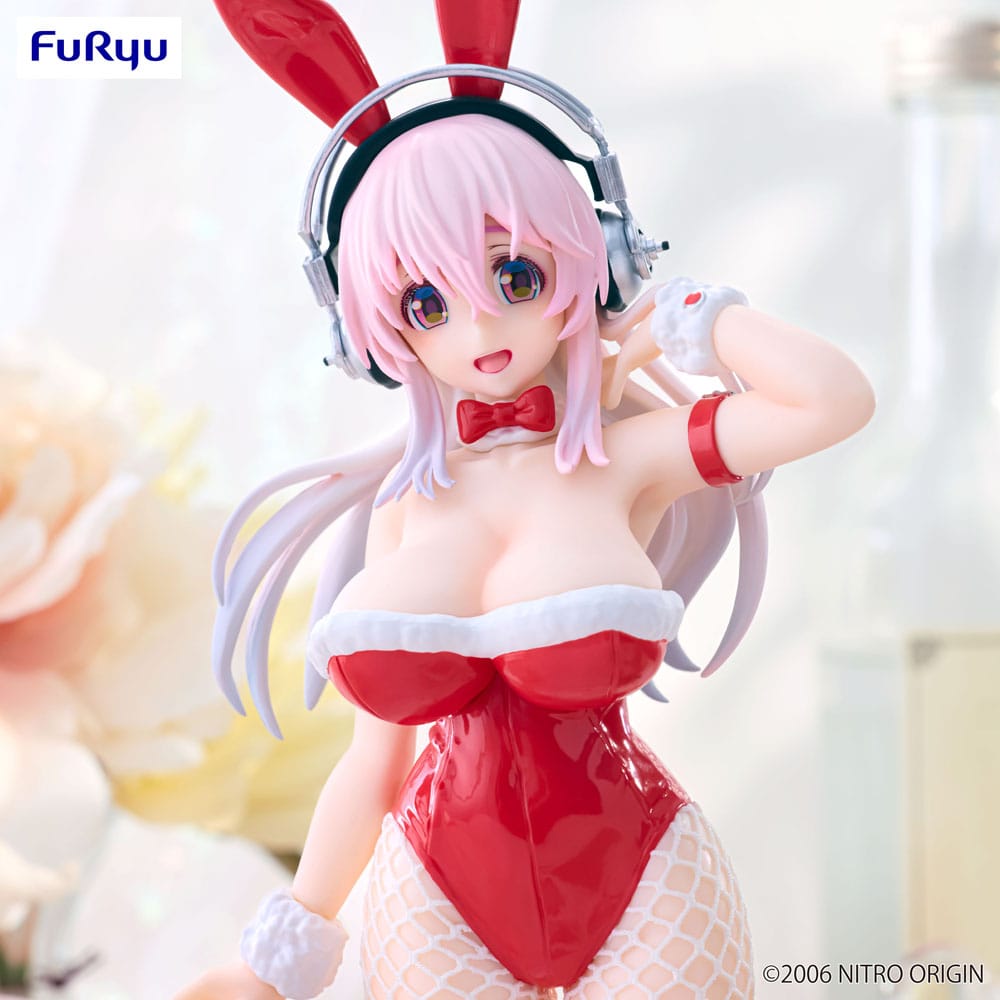 Figurine PVC de Super Sonico en tenue de bunny rouge, version BiCute Bunnies Red Color Ver., environ 30 cm de haut.