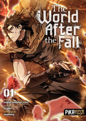 tome 1 de The World After the Fall, mettant en scène un héros en manteau brun armé d’un sabre, dans un univers apocalyptique aux teintes brûlées.