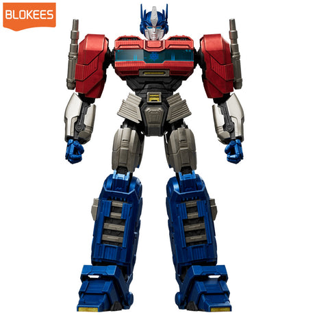 Boîte Transformers Blokees Action Edition One Optimus Prime / Orion Pax avec visuel du robot rouge et bleu et mention LED.