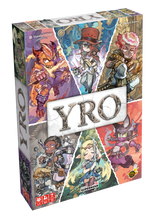Boîte du jeu Yro avec plusieurs personnages fantasy au style manga, dont guerriers, mage et créatures colorées.