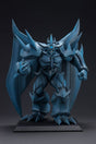 Figurine Yu-Gi-Oh! Obelisk the Tormentor Egyptian God, monstre bleu massif avec ailes repliées, poing serré et socle d’exposition.