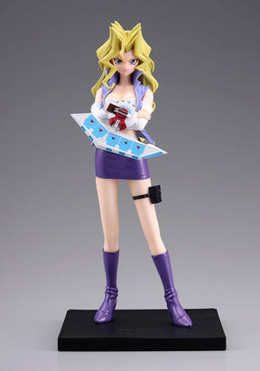 Figurine Yu-Gi-Oh! Oshi Works Mai Valentine 1/7, représentant Mai en tenue violette avec Duel Disk sur socle noir.