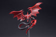 Figurine Yu-Gi-Oh! Slifer the Sky Dragon Egyptian God, dragon rouge aux ailes déployées sur socle transparent.