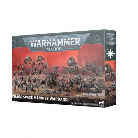 Boîte Warhammer 40,000 Chaos Space Marines Warband contenant 34 figurines Citadel pour une armée de Space Marines du Chaos.