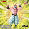 Figurine Dragon Ball Z Match Makers Majin Buu par Banpresto en posture d’attaque avec pantalon blanc et bracelets noirs.