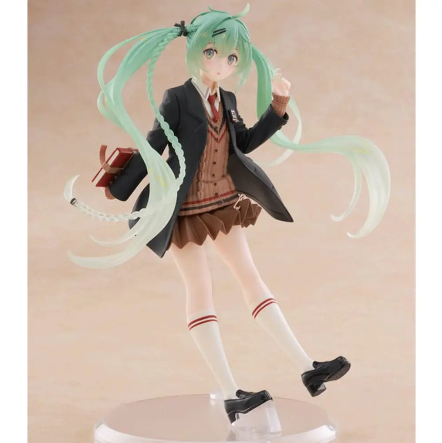 Figurine Hatsune Miku Preppy Style en tenue d’écolière, avec longues couettes vert pastel