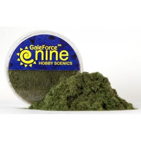 Pot de flocage vert foncé Gale Force Nine, idéal pour créer des socles réalistes et des décors de modélisme forestiers.