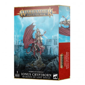 Boîte Warhammer Age of Sigmar Ionus Cryptborn Gardien des Âmes Perdues avec héros Stormcast sur monture draconique ailée.