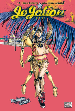 Jaquette du manga Jojolion - JoJo's Bizarre Adventure Part 8, avec Josuke Higashikata en tenue stylisée, sur un fond coloré et psychédélique typique d’Hirohiko Araki.