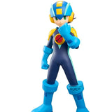 Figurine Mega Man Grandista Rockman.EXE par Banpresto, représentant Rockman.EXE en armure bleue et jaune avec casque futuriste et posture déterminée.