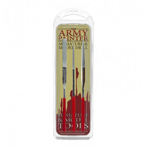 Set de 3 limes de modélisme Army Painter pour figurines et maquettes, dans un emballage transparent.