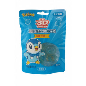 Bonbons Pokémon 3D Gummies Piplup saveur raisin – sachet bleu de 55 g.